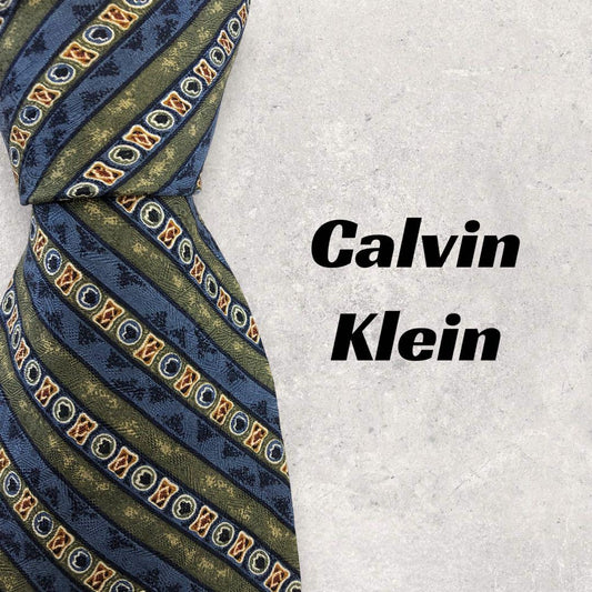 [4956] Beautiful item! Calvin Klein tie, green x blue stripes 