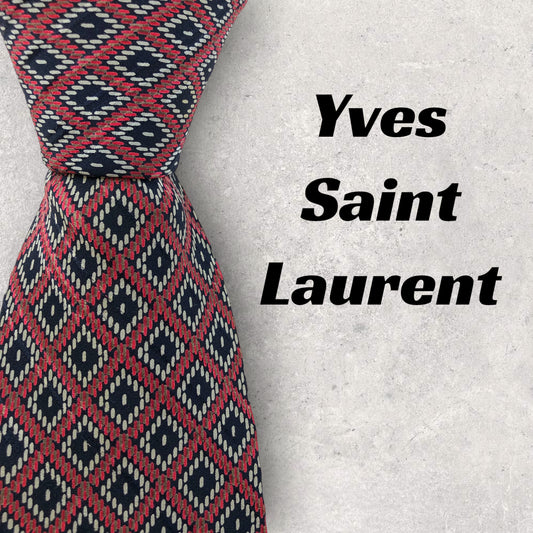 [5596] Good condition! Yves Saint Laurent necktie in red and navy 