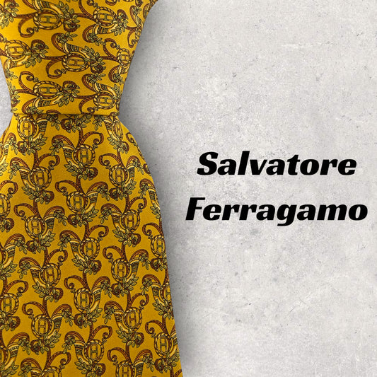[5846] Beautiful item! Ferragamo tie in yellow 