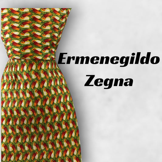 [5795] Good quality! Ermenegildo Zegna tie in yellow-green with bird pattern 