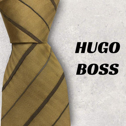 [4193] Good product - Acceptable product! Hugo Boss necktie ocher striped