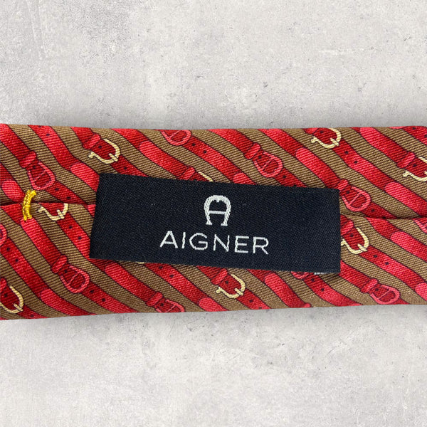 【5289】美品！AIGNER ネクタイ　レッド系