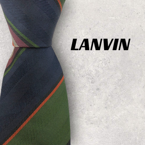 【5582】良品！LANVIN　ランバン　ネクタイ　グリーン系　ストライプ