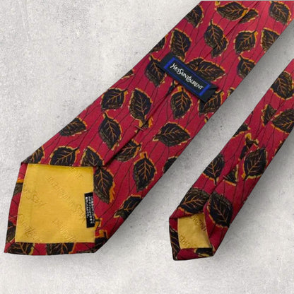 [3326] Good product! Saint Laurent Necktie Red Leaf Pattern