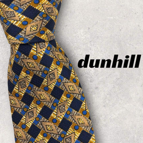 【4196】美品！dunhill ダンヒル　ネクタイ　ブルー×イエロー系