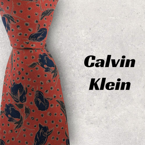 【5357】美品！Calvin Klein　カルバンクライン　ネクタイ　レッド系