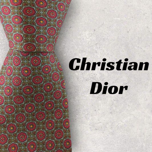 [5816] Beautiful item! Christian Dior tie, khaki x red 
