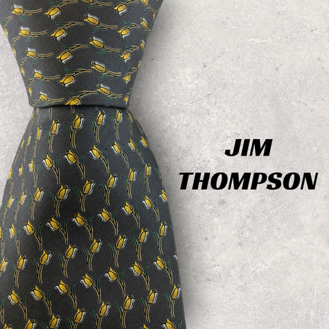 【5397】美品ー良品！JIM THOMPSON　ネクタイ　グレー系　チューリップ柄