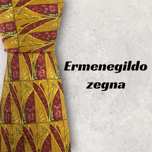 [4502] Good quality! Ermenegildo Zegna necktie in red and yellow 