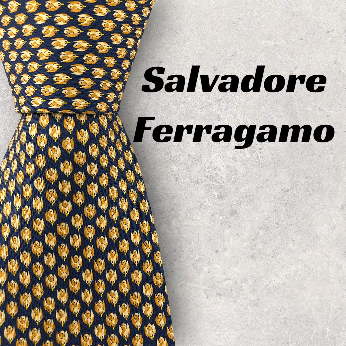 [5535] Beautiful item! Ferragamo tie, bird pattern, navy 