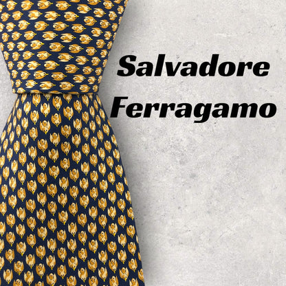 [5535] Beautiful item! Ferragamo tie, bird pattern, navy 