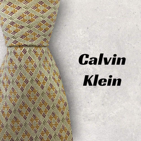 【4985】良品！Calvin Klein ネクタイ　カーキ・ブラウン系