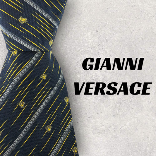 [5830] Good condition! Versace tie, navy, Medusa pattern 
