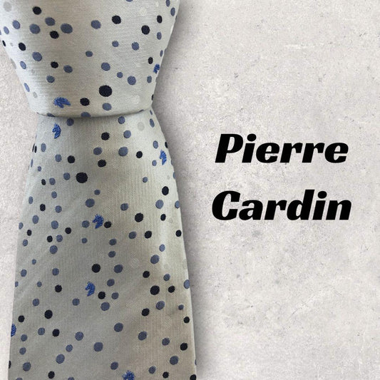 [4681] Beautiful item! Pierre Cardin tie, silver, polka dot pattern 