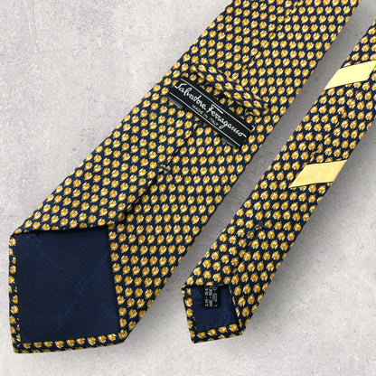 [5535] Beautiful item! Ferragamo tie, bird pattern, navy 