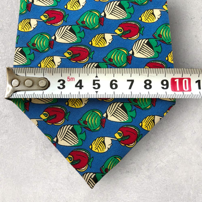[5638] Good quality! LANVIN necktie, blue, fish pattern 