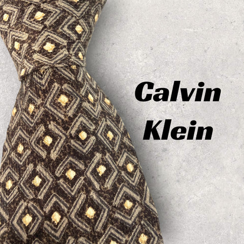 【2840】良品！Calvin Klein ネクタイ　ブラウン系.