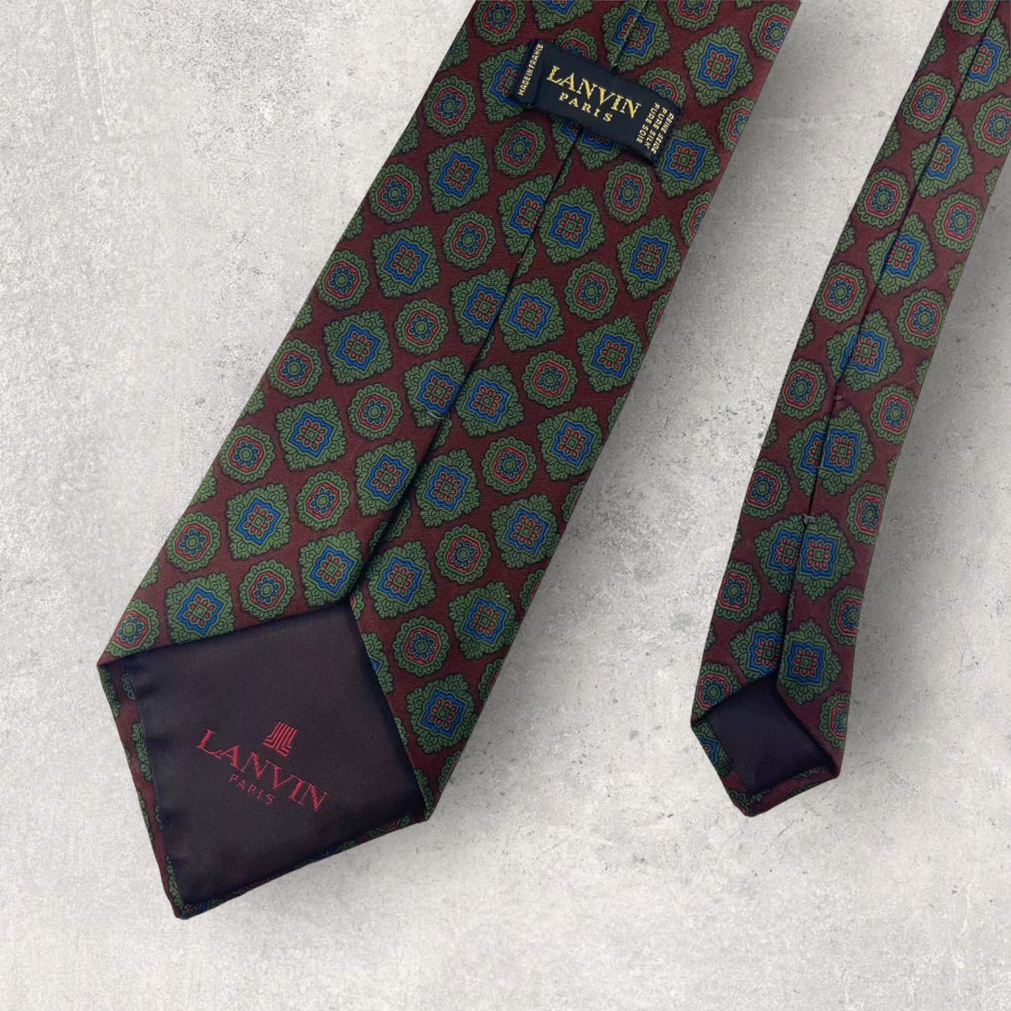 [5276] LANVIN tie, burgundy x green 