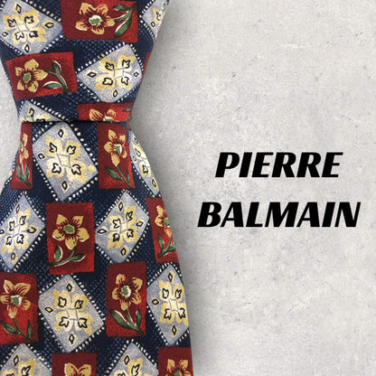 [5322] Beautiful item! PIERRE BALMAIN tie, floral pattern, blue x red 