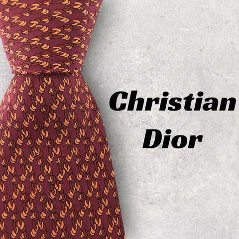 【5833】良品！Christian Dior　ネクタイ　レッド系