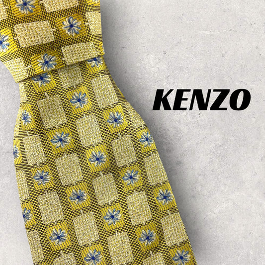 [5163] Beautiful item! KENZO necktie in gold with floral pattern 