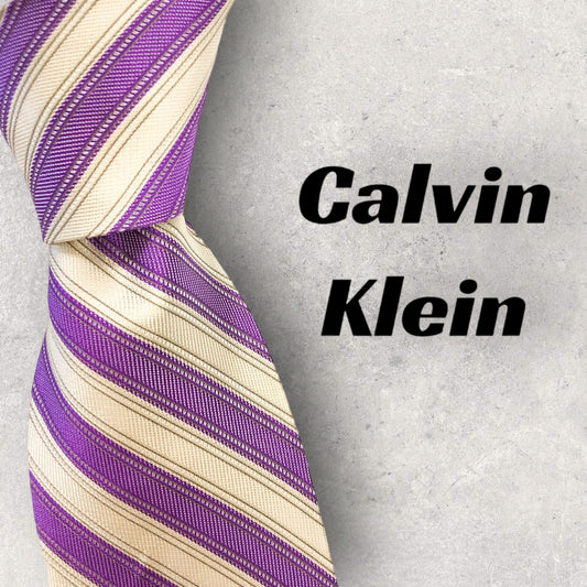 [2196] Beautiful item! Calvin Klein tie, white x purple 