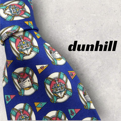 【3136】良品！dunhill ダンヒル　ネクタイ　ブルー系　総柄