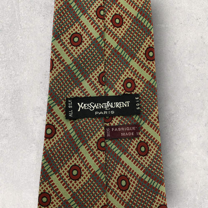 [5209] Good quality! Yves Saint Laurent tie, khaki, big size 