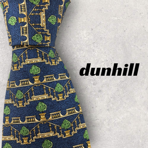 【2805】美品！dunhill ダンヒル　ネクタイ　ネイビー系　木柄