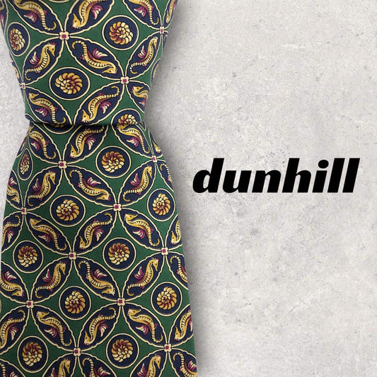 [4441] Good quality! Dunhill tie, seahorse, green 