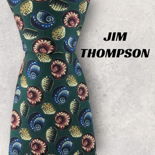 [5941] Good quality! Jim Thompson necktie, green, shell pattern 