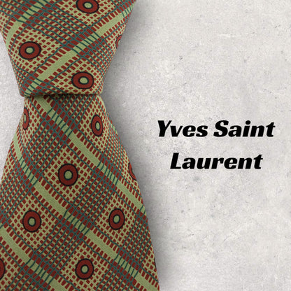 [5209] Good quality! Yves Saint Laurent tie, khaki, big size 