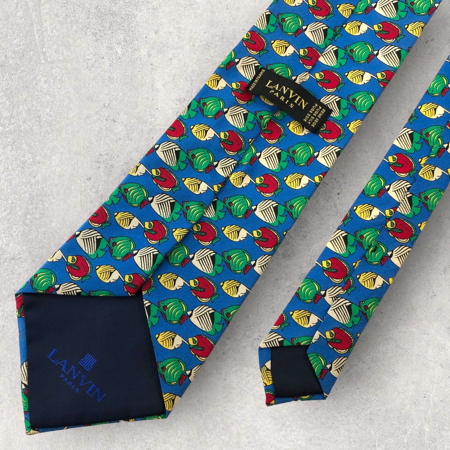 [5638] Good quality! LANVIN necktie, blue, fish pattern 