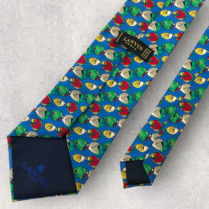 [5638] Good quality! LANVIN necktie, blue, fish pattern 