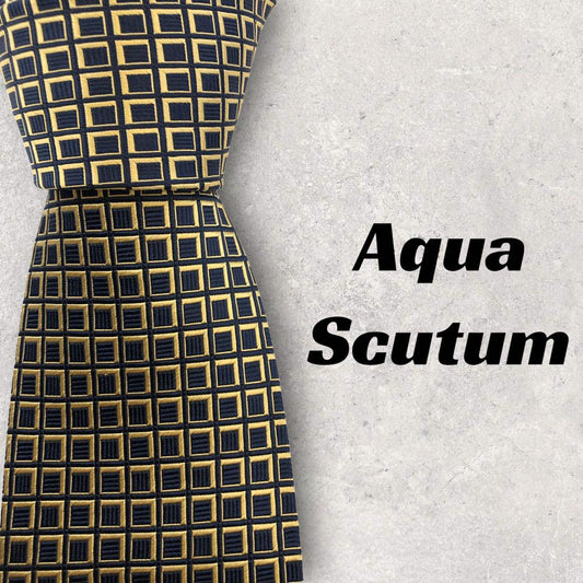 [4484] Good quality! Aquascutum tie, navy and gold 