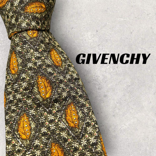 [4737] Beautiful item! Givenchy tie, leaf pattern, khaki 