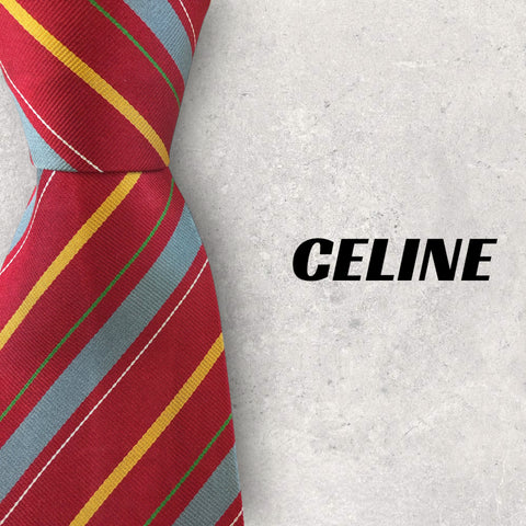 【5758】美品！CELINE　セリーヌ　ネクタイ　レッド系　ストライプ