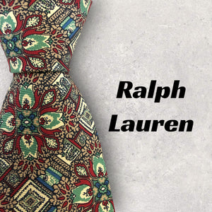 【5070】美品！Ralph Lauren　ネクタイ　レッド系　総柄