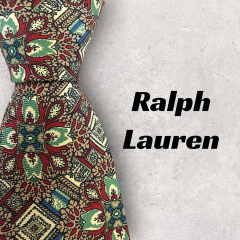 【5070】美品！Ralph Lauren　ネクタイ　レッド系　総柄
