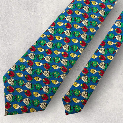 [5638] Good quality! LANVIN necktie, blue, fish pattern 