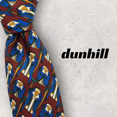 【2628】良品！dunhill ダンヒル　ネクタイ　レッド系　総柄
