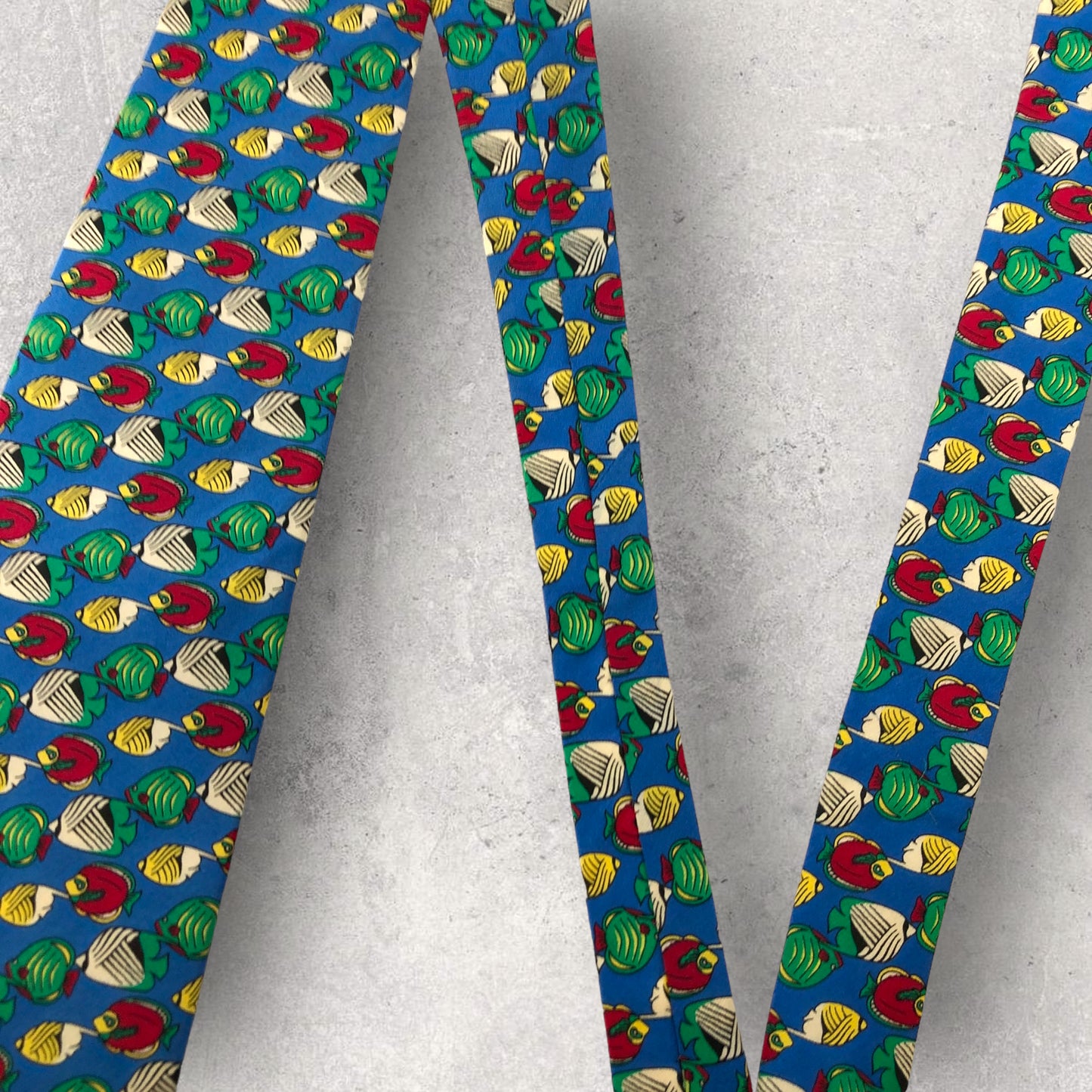 [5638] Good quality! LANVIN necktie, blue, fish pattern 