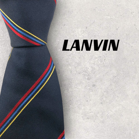 【5522】美品！LANVIN　ランバン　ネクタイ　ネイビー系　ストライプ