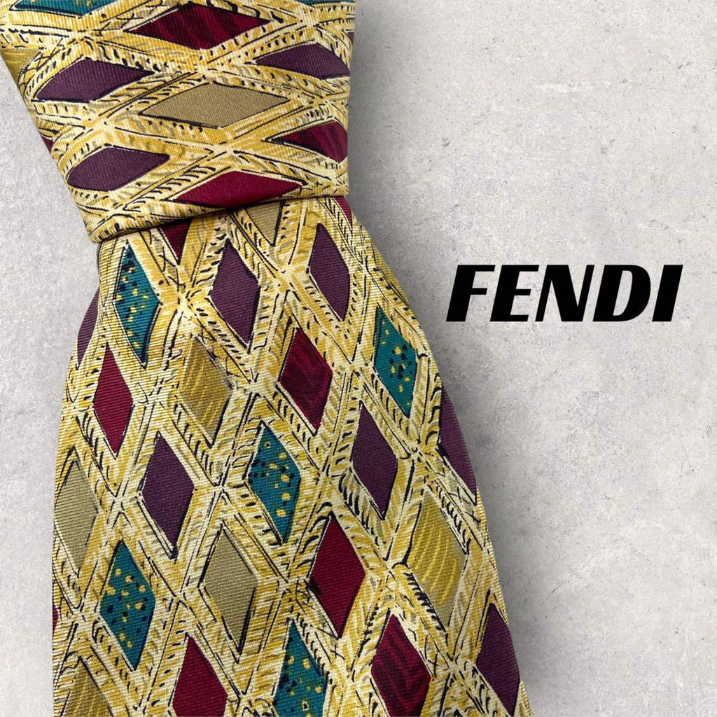 4844】良品！FENDI フェンディ ネクタイ イエロー系 総柄 – Retrend