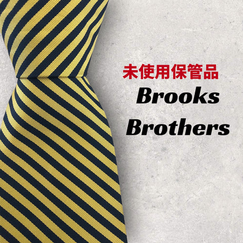 【5043】新品未使用！Brooks Brothers　ネクタイ　ストライプ　イエロー×ネイビー