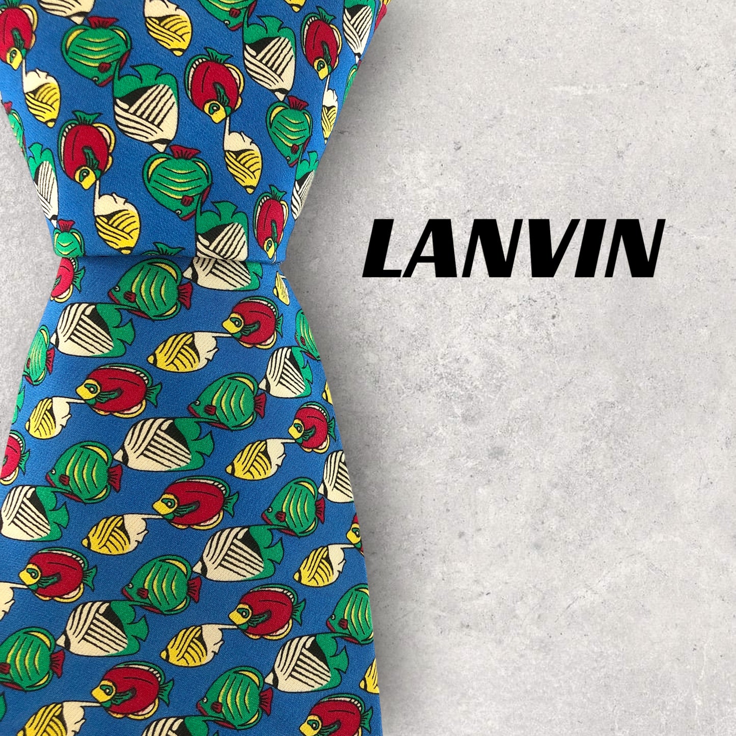 [5638] Good quality! LANVIN necktie, blue, fish pattern 