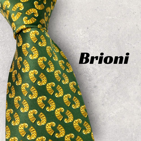 [5828] Beautiful item! Brioni necktie in green and yellow 