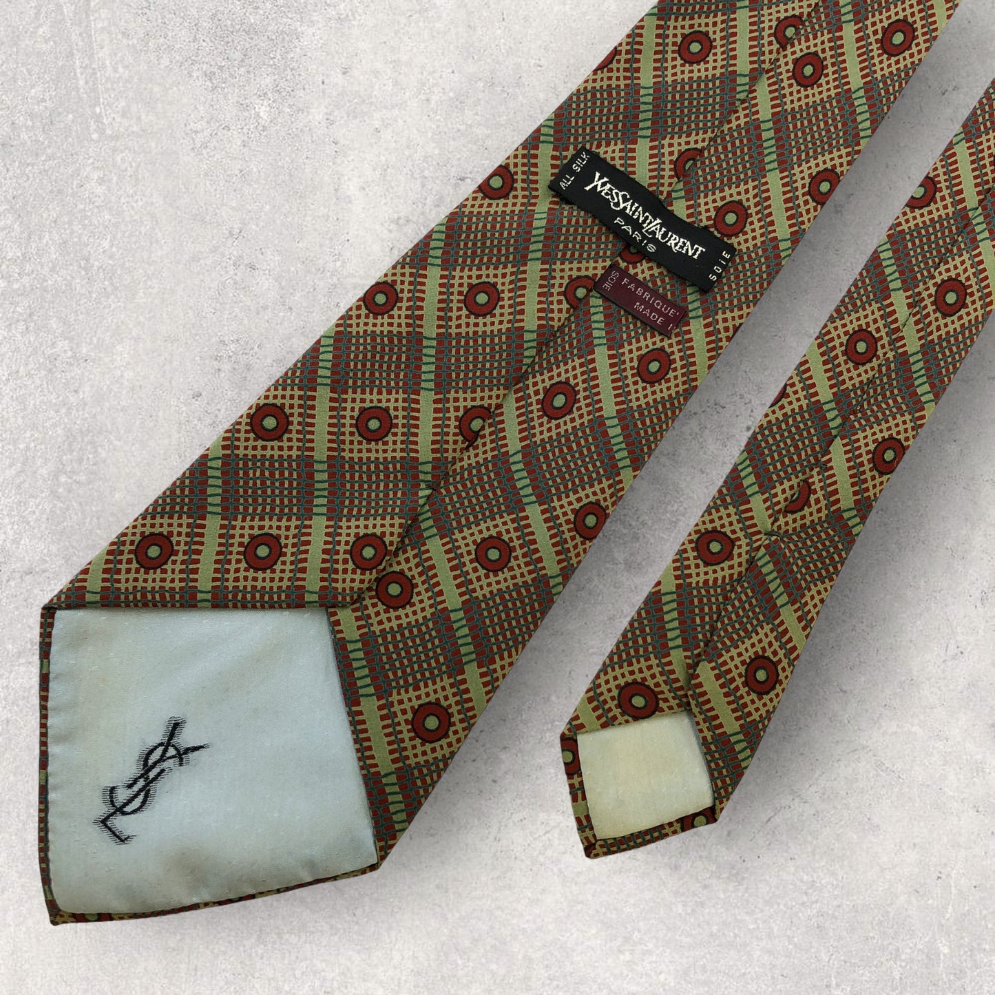 [5209] Good quality! Yves Saint Laurent tie, khaki, big size 