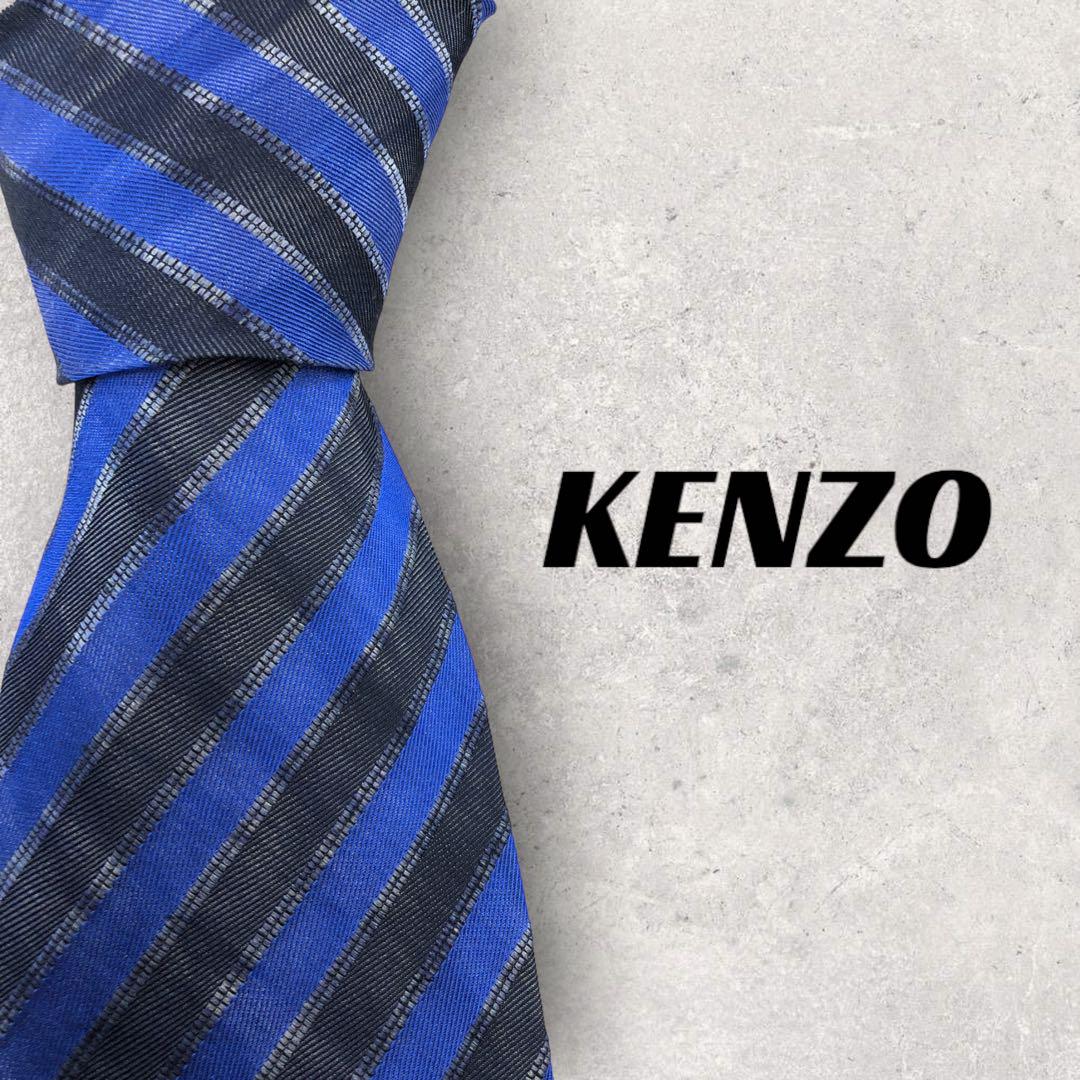 [4977] Good quality! KENZO tie, blue stripes 