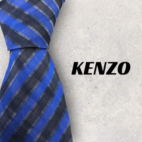 【4977】良品！KENZO ケンゾー　ネクタイ　ブルー系　ストライプ